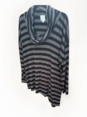 Sunday Striped Black and Gray Cowl Neck Women's Sweater